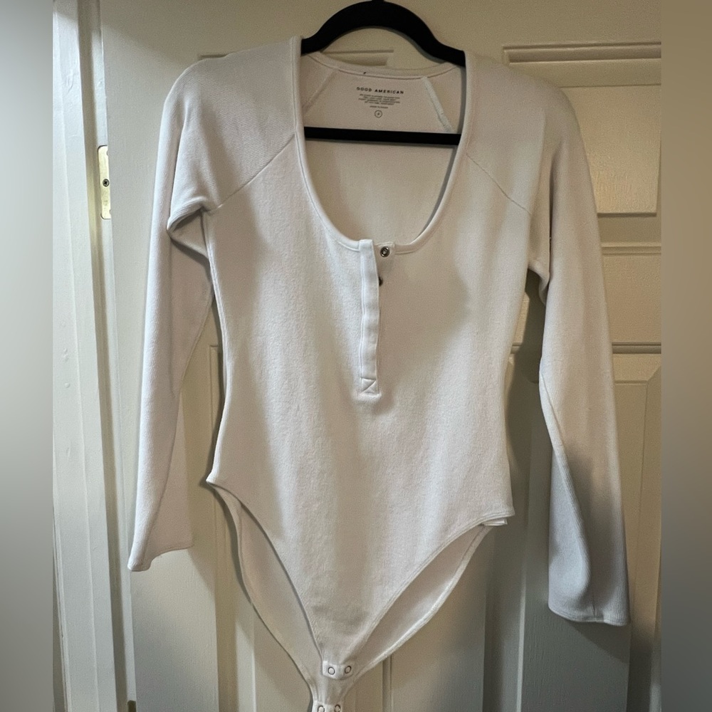 Good American white Henley style bodysuit